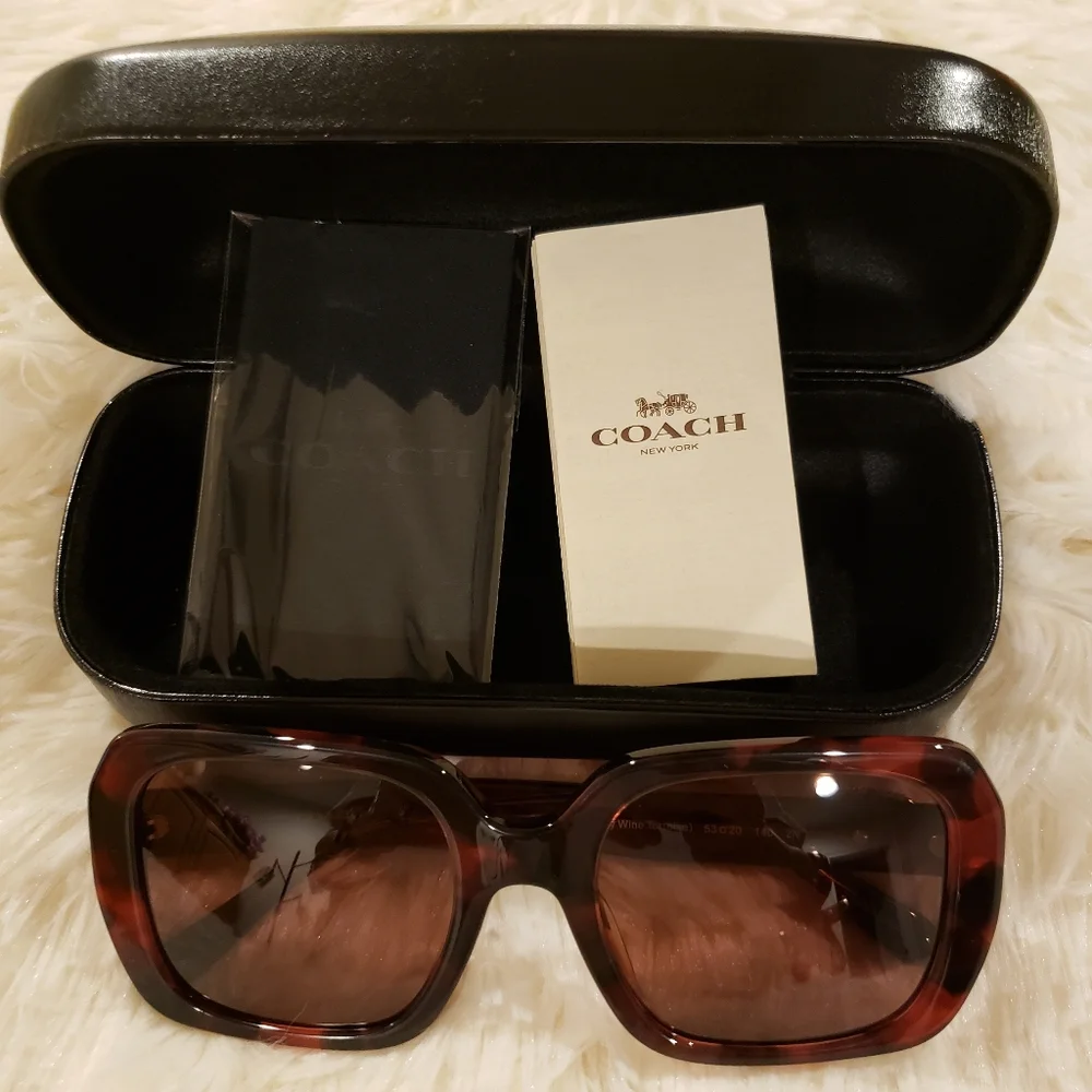 COACH Milky Wine Tortoise Oversized Rectangular Square Frame Sunglasses--NWT